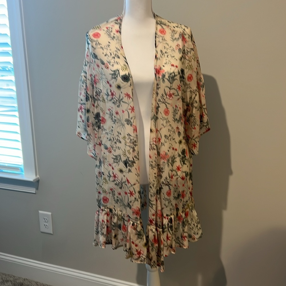 ‎Easel Floral Open Front Kimono M Sheer Feminine Boho Cottagecore fairy  top